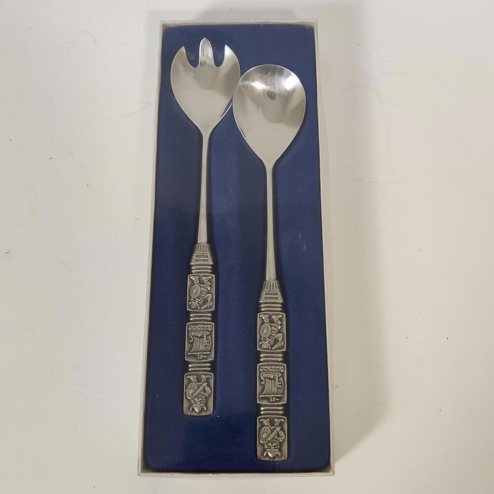 Vintage Tinn Per Norway Vikings Fork and Spoon Set Stopt Tinn Pewter 8.75”